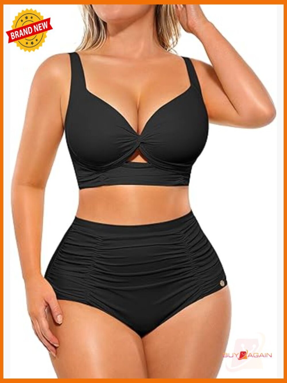 High Waisted Tummy Control Bikini Set Ruched Twist Front Push Up Swimwear